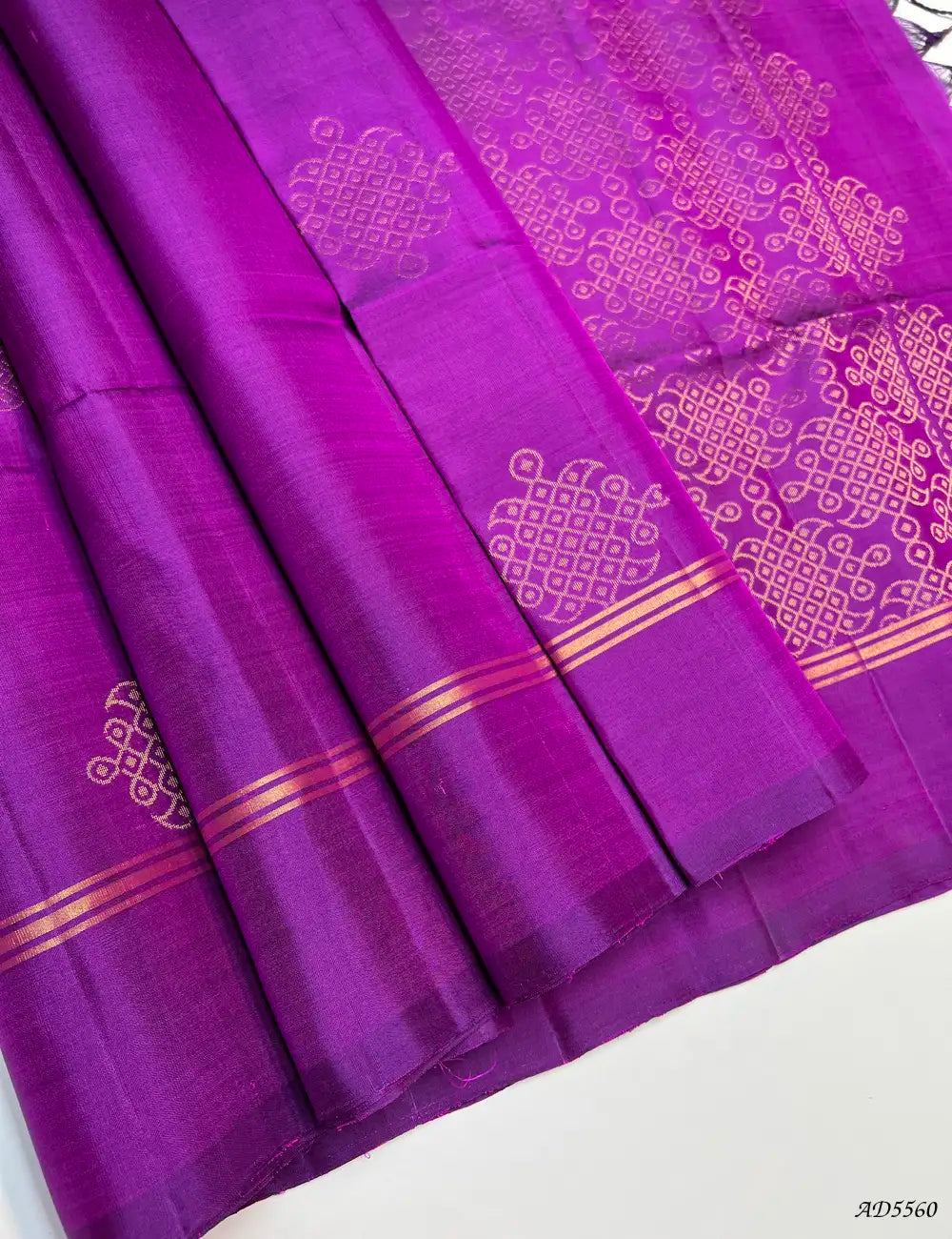 Pink Plum - Kolam Soft Silk Saree Front View