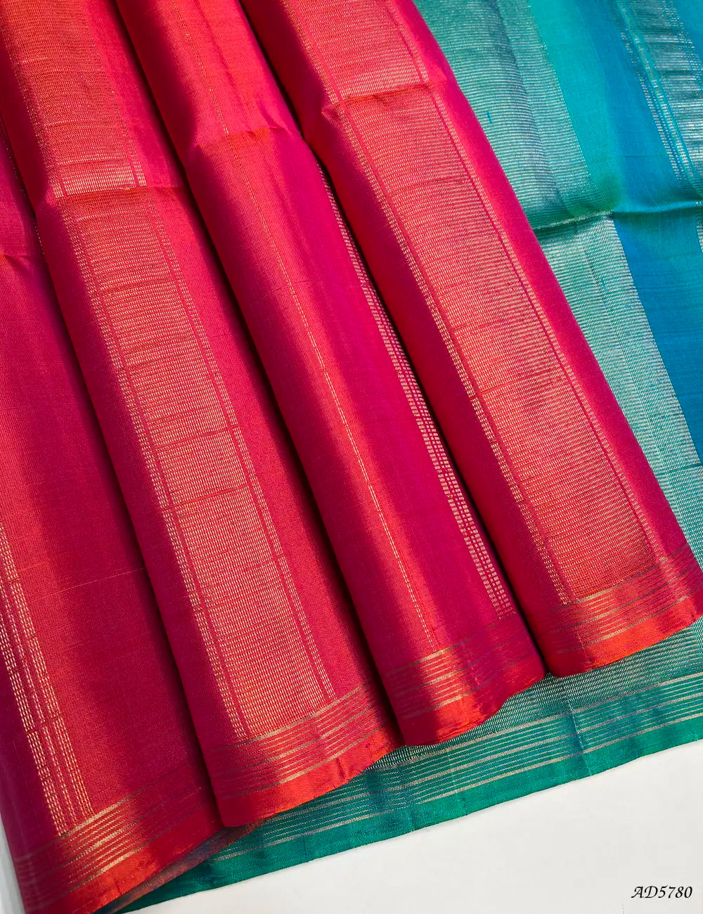 Pink & Rama Blue - Fancy Bhutta Soft Silk Saree Front View