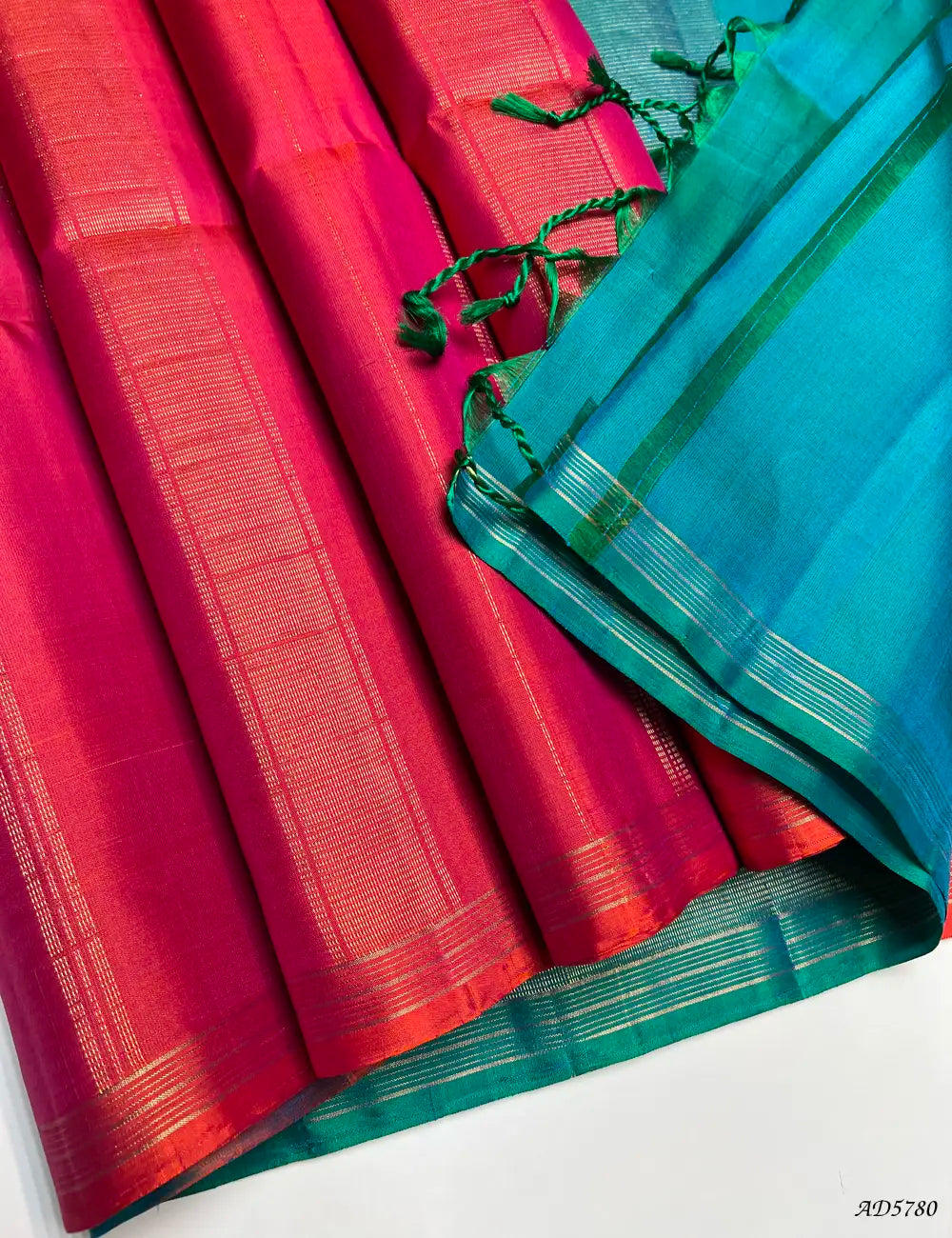 Pink & Rama Blue - Fancy Bhutta Soft Silk Saree Pallu View