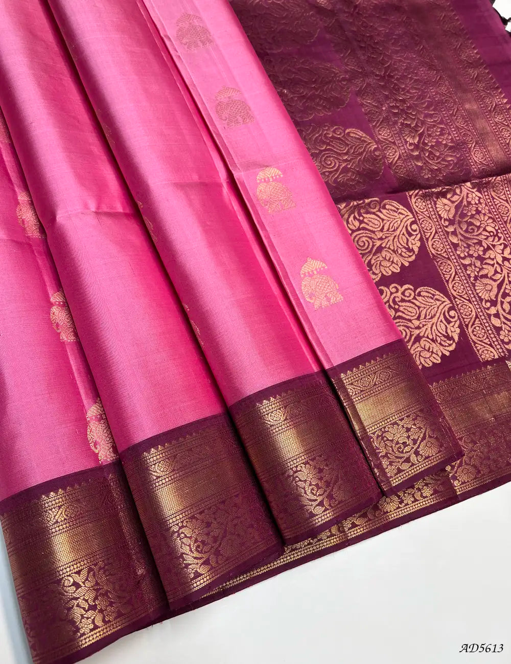Pink & Raspberry - Kanchi Border Soft Silk Saree Front View