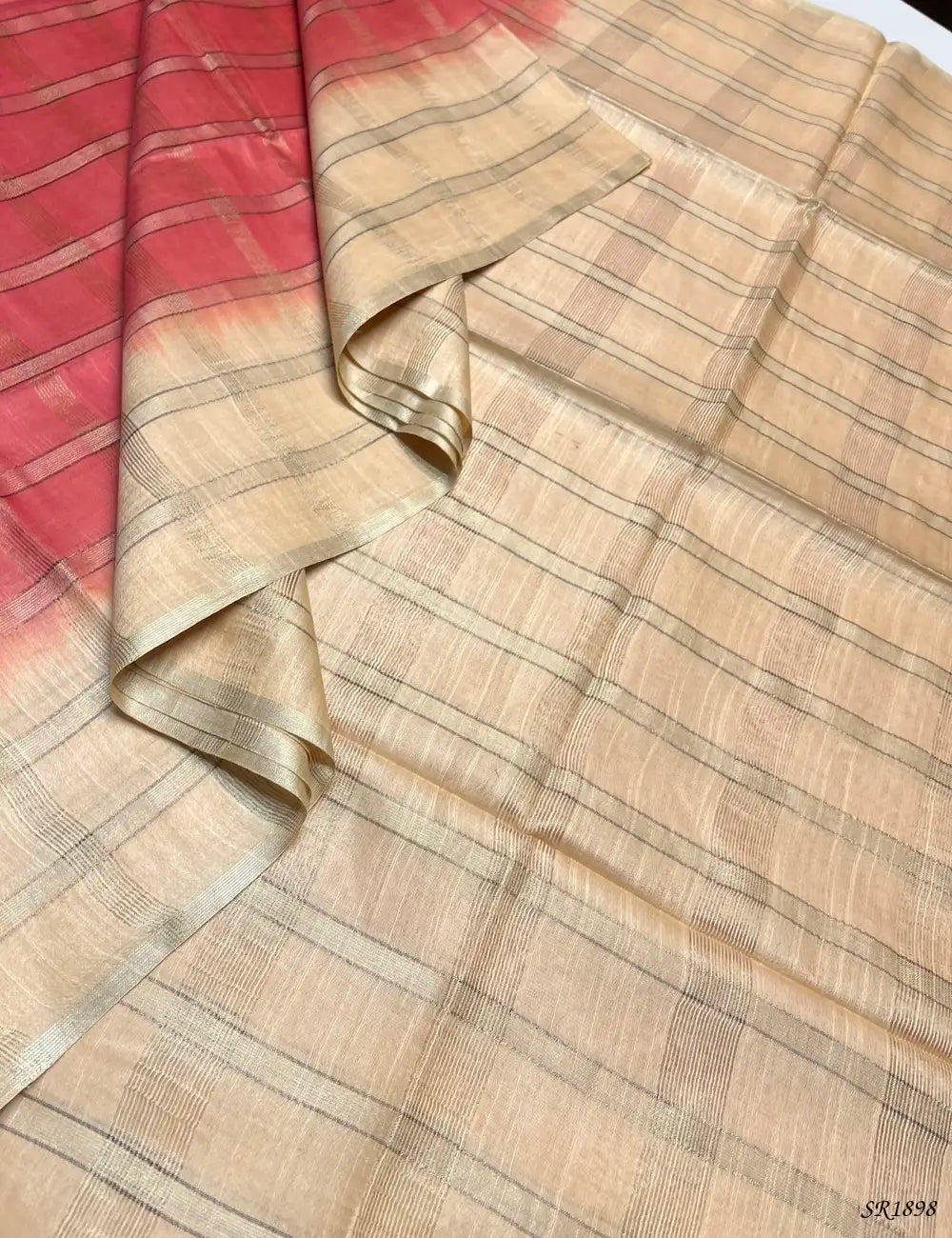 Pink & Sandal - Semi Tussar Saree Front View