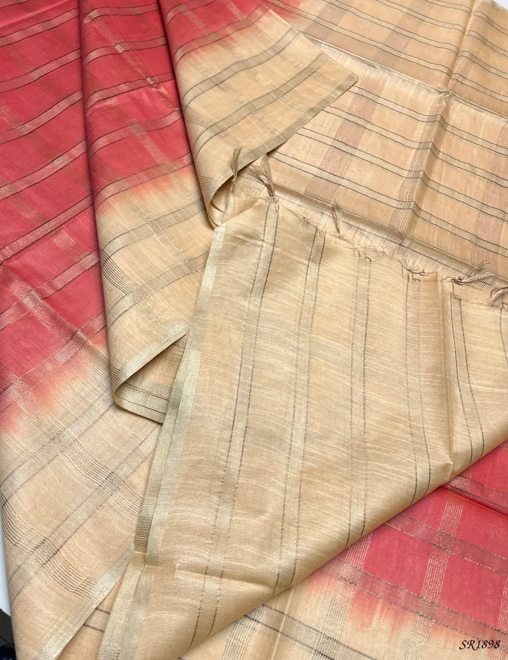 Pink & Sandal - Semi Tussar Saree Pallu View