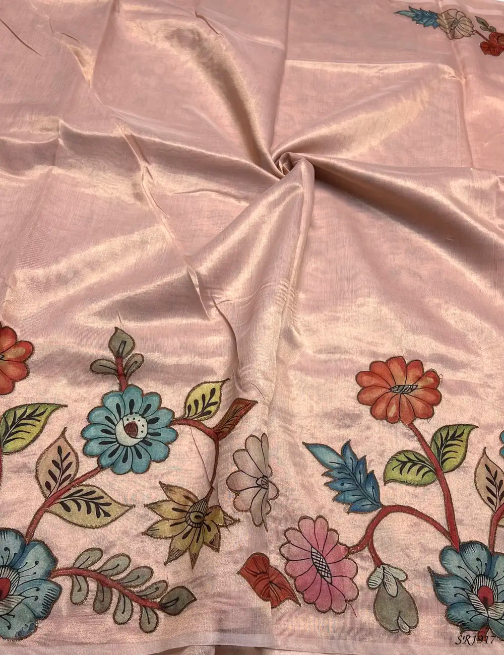 Pink - Semi Tissue Saree Pallu View