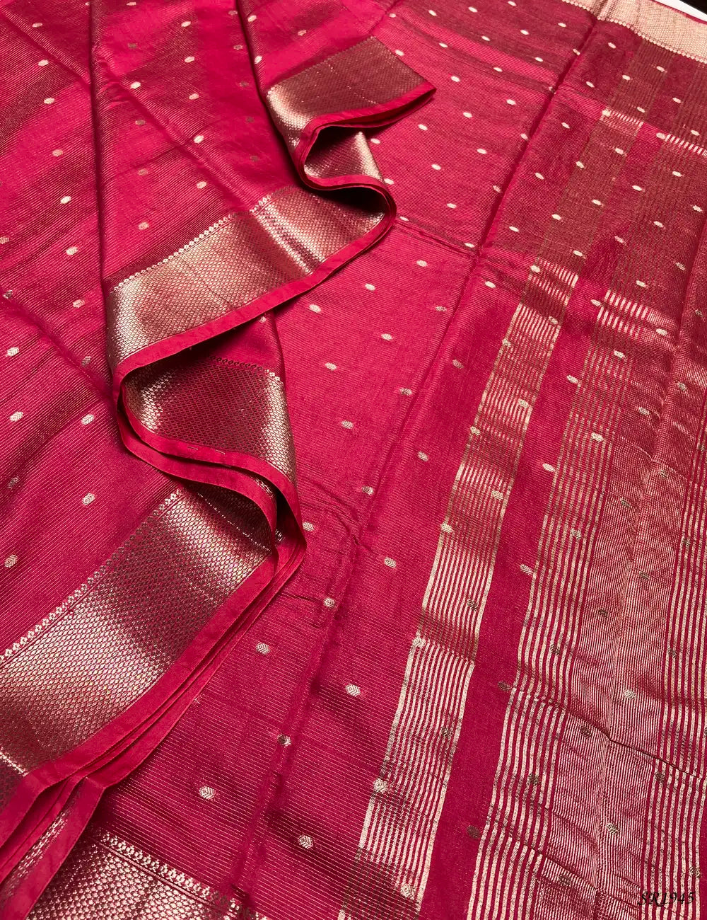Pink - Viscose Saree Pallu View