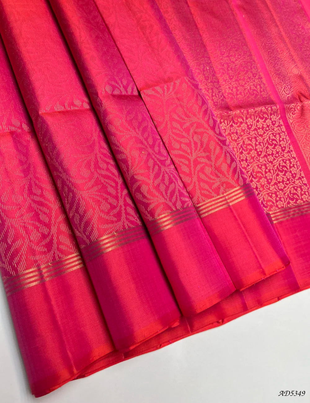Pinkish Orange - Soft Silk Bridal Saree Front View