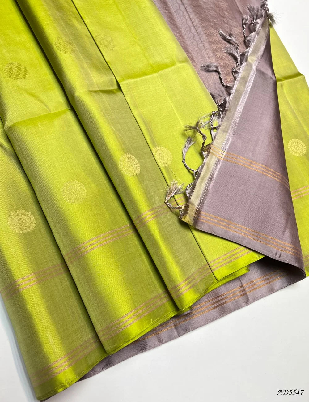 Pista Green & Milky Gray - Soft Silk Saree Front View
