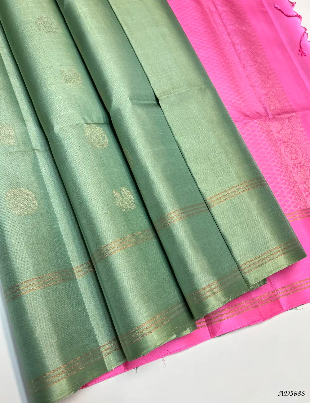 Pista Green & PInk - Soft Silk Saree Front View