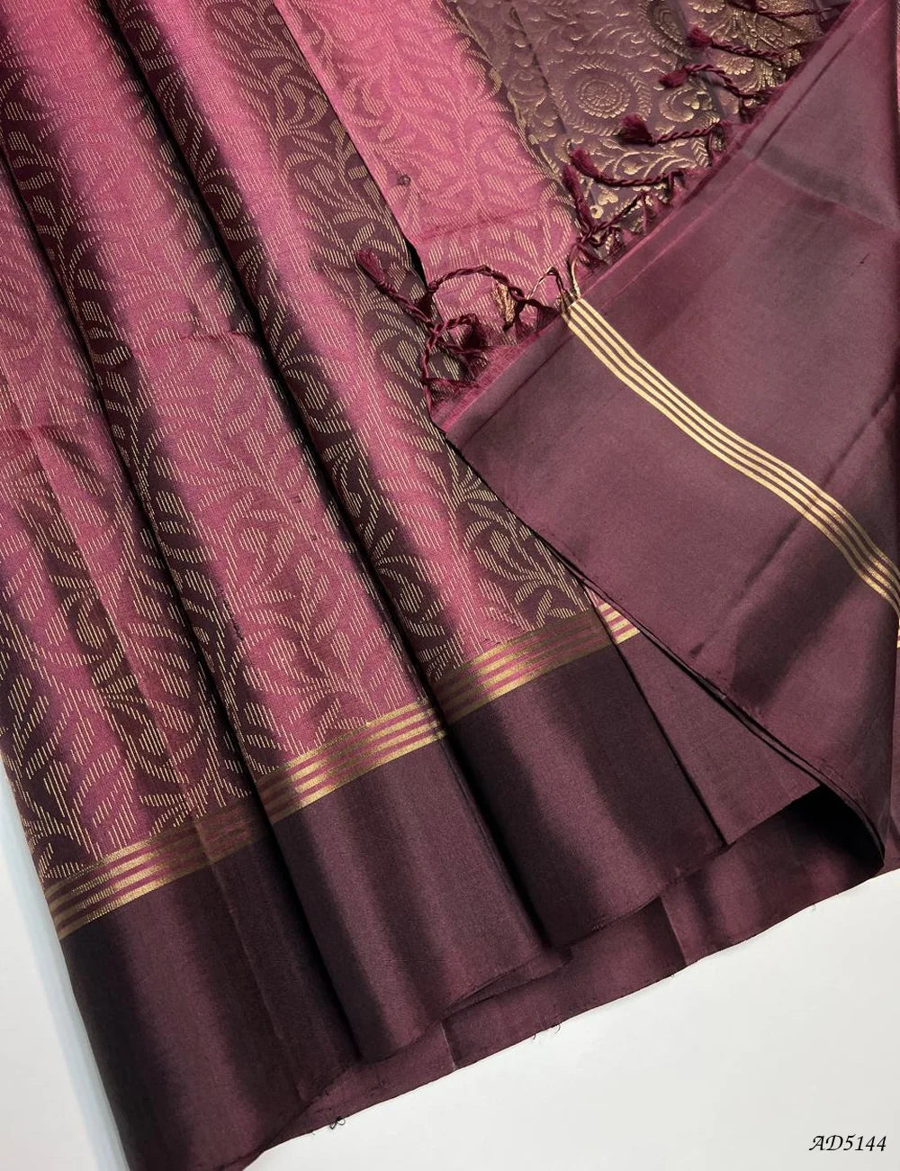 Plum & Coffee Brown - Soft Silk Bridal Saree Front View