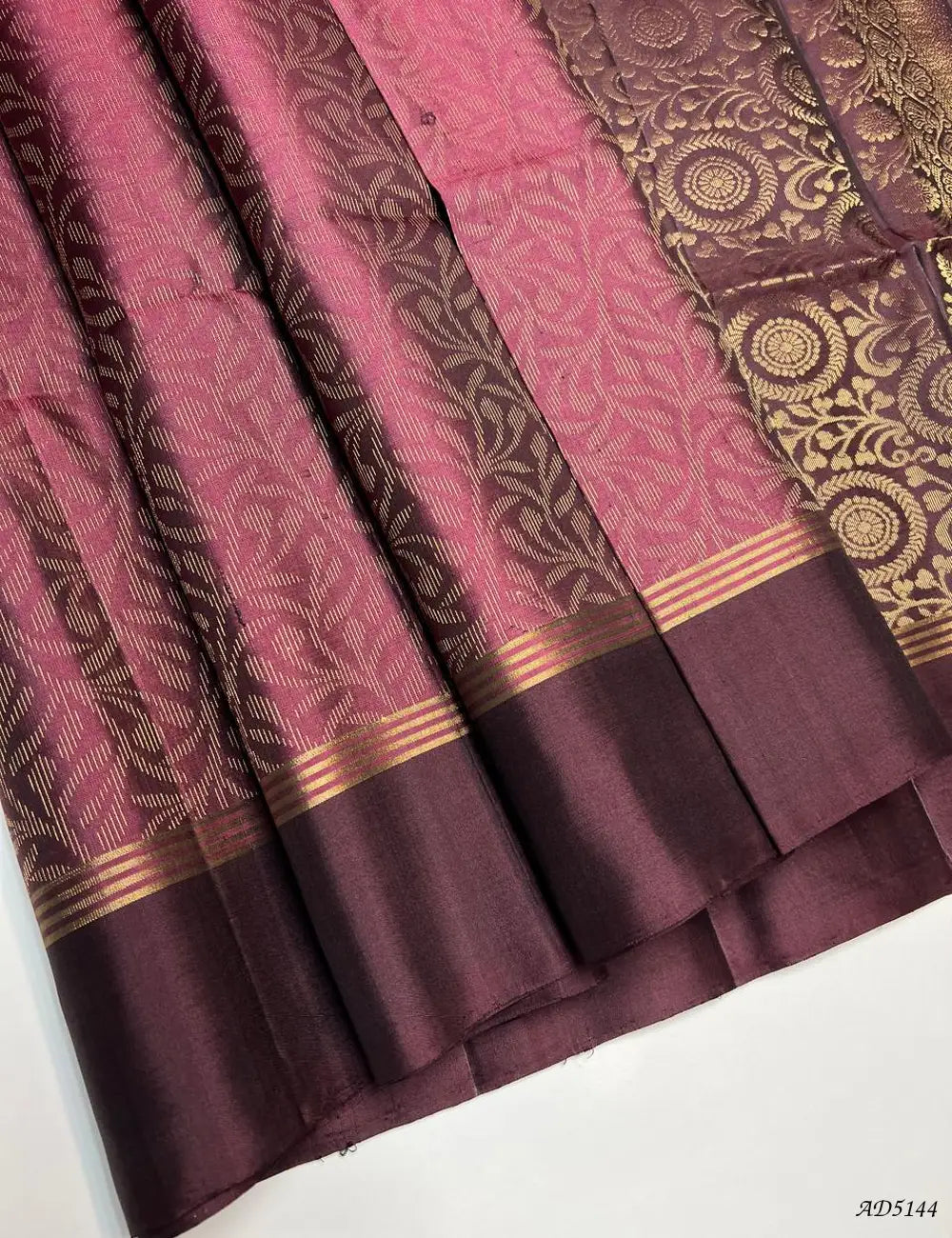 Plum & Coffee Brown - Soft Silk Bridal Saree Pallu View