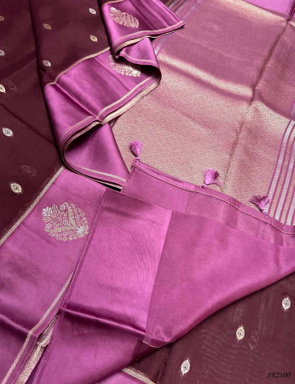 Plum & Neon Pink - Viscose Tussar Saree -