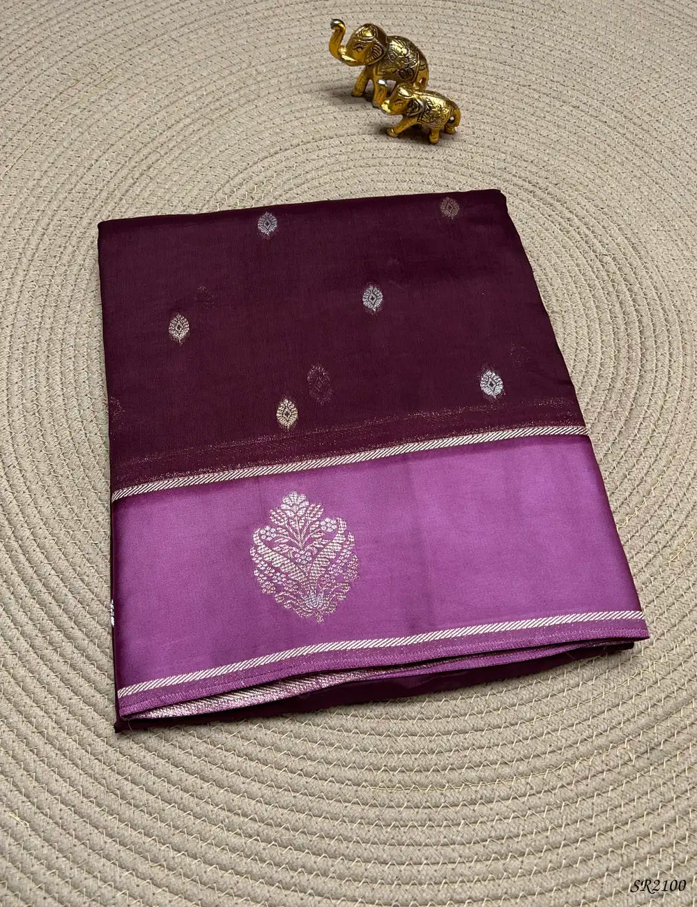 Plum & Neon Pink - Viscose Tussar Saree Front View