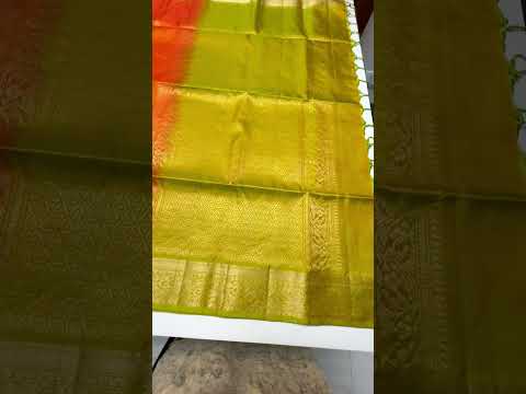 Orange & Olive Green - Kanchi Border Soft Silk Saree
