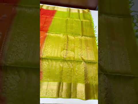 Orange & Parrot Green - Kanchi Border Soft Silk Saree