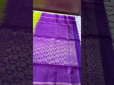 Lime Green & Purple  - Soft Silk Saree