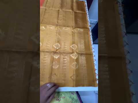 Orangish Pink & Mustard - Checkerd Soft Silk Saree