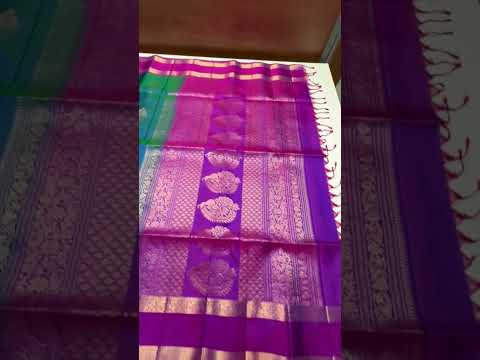Peocock Blue & Purple - Kanchi Border Soft Silk Saree