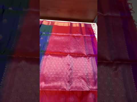 Dual Tone Blue & Red - Kanchi Border Soft Silk Saree