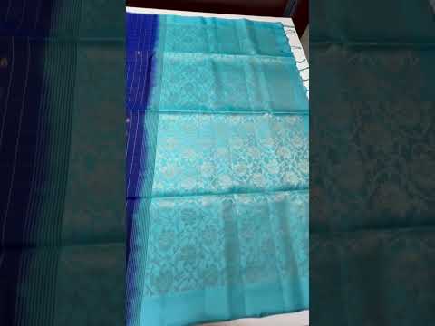 Dark Blue & Ice Blue -  Checkered Soft Silk Saree