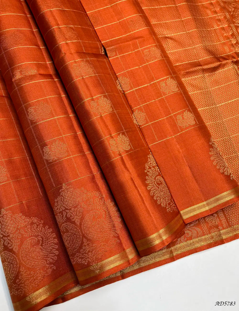 Pumpkin Orange - Checkerd Soft Silk Saree Front View
