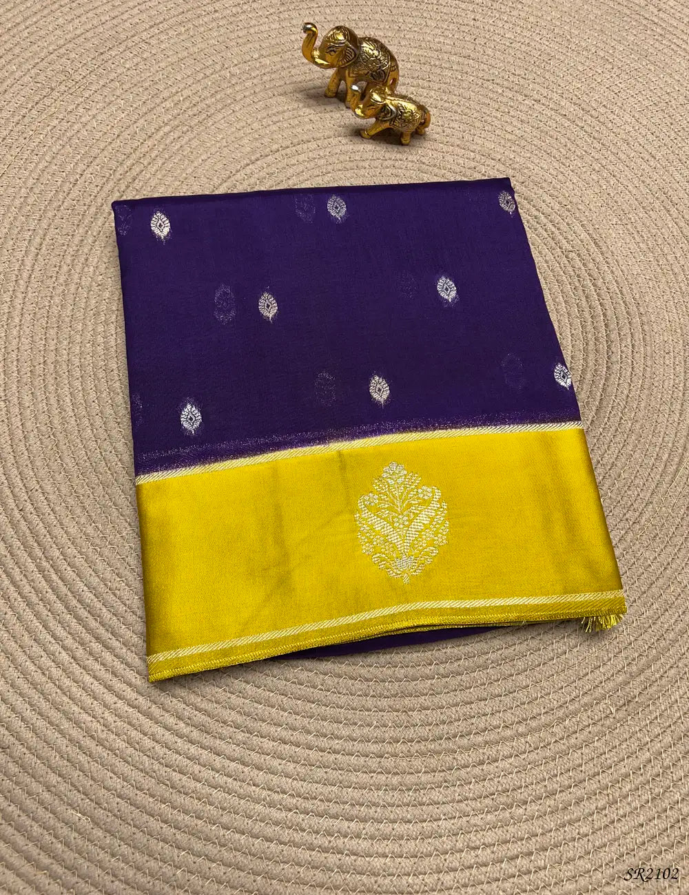 Purple & Golden - Viscose Tussar Saree Front View