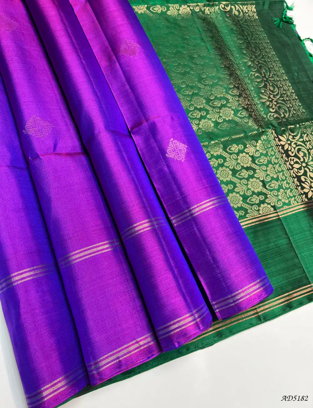 Purple & Green -  Soft Silk Saree Front View