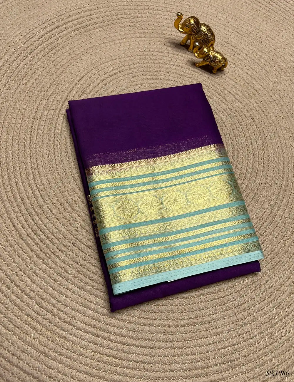 Purple & Mint Green - Mysore Crepe Saree Front View