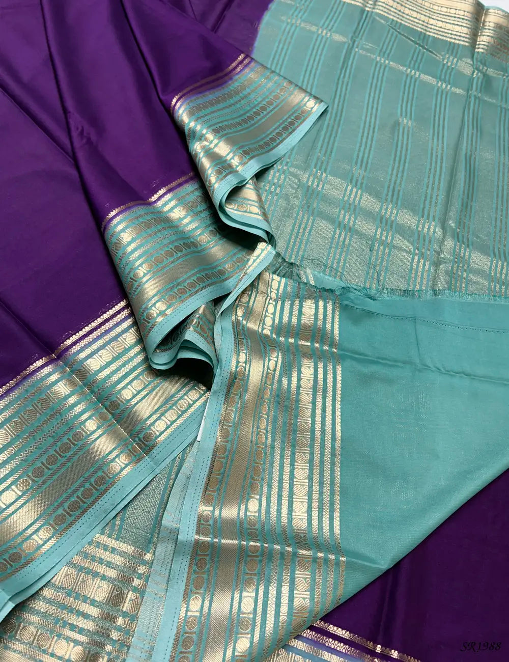 Purple & Mint  - Mysore Crepe Saree -