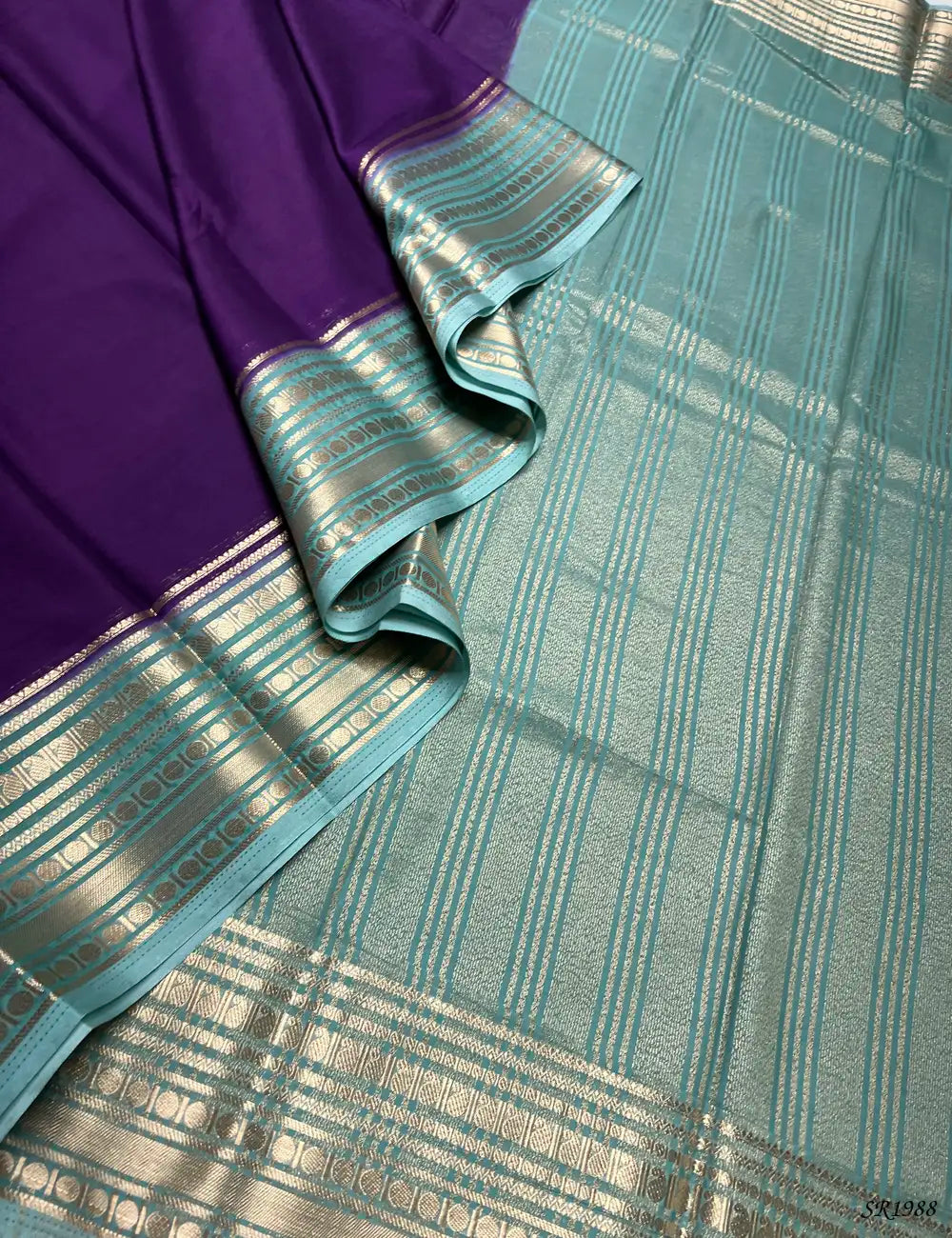 Purple & Mint  - Mysore Crepe Saree Pallu View