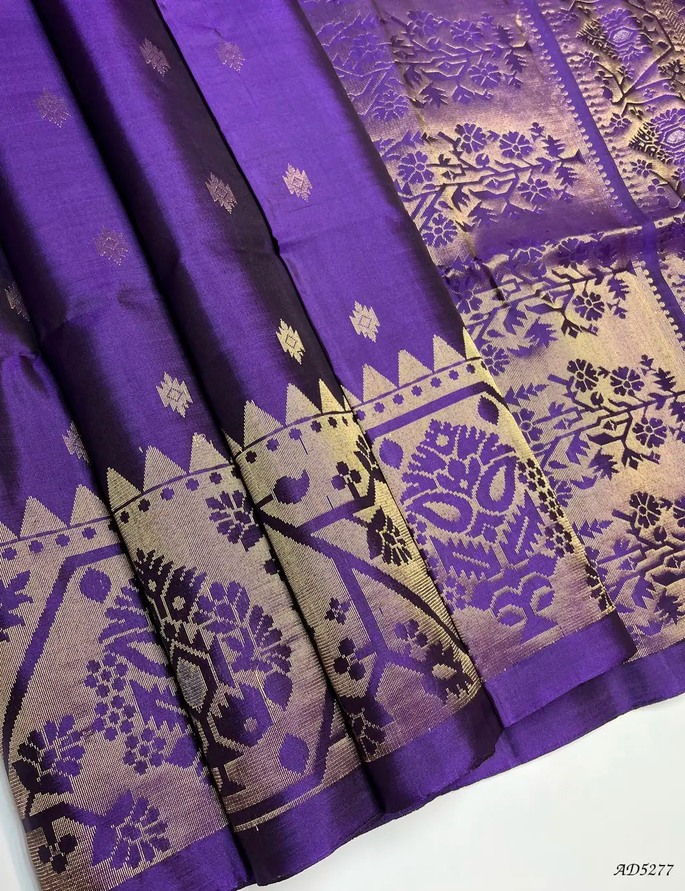 Purple - OneSide Fancy Border Soft Silk Saree Front View