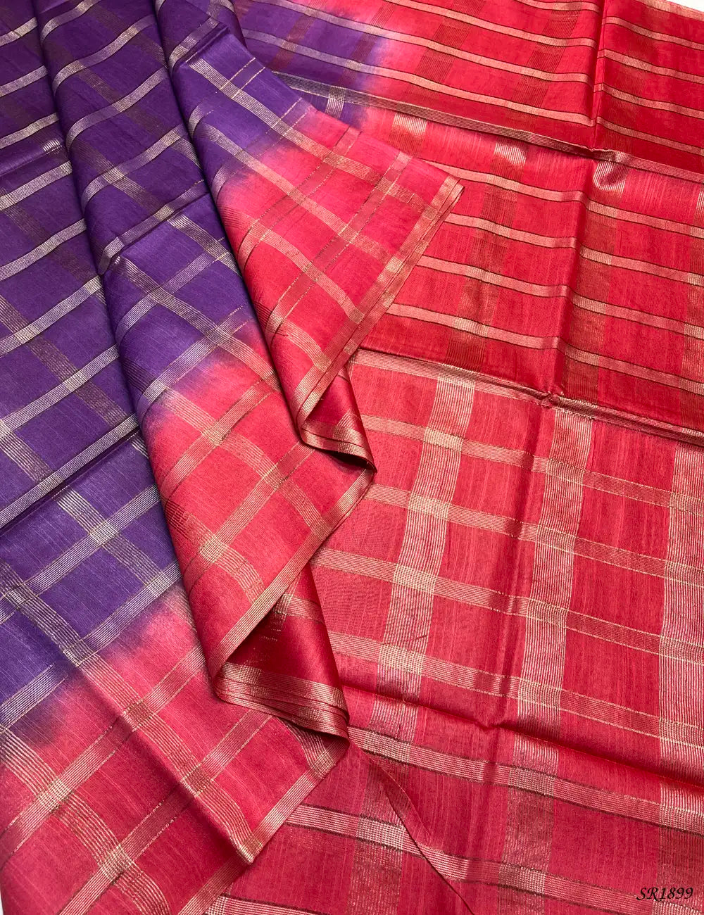Purple & Pink - Semi Tussar Saree Front View