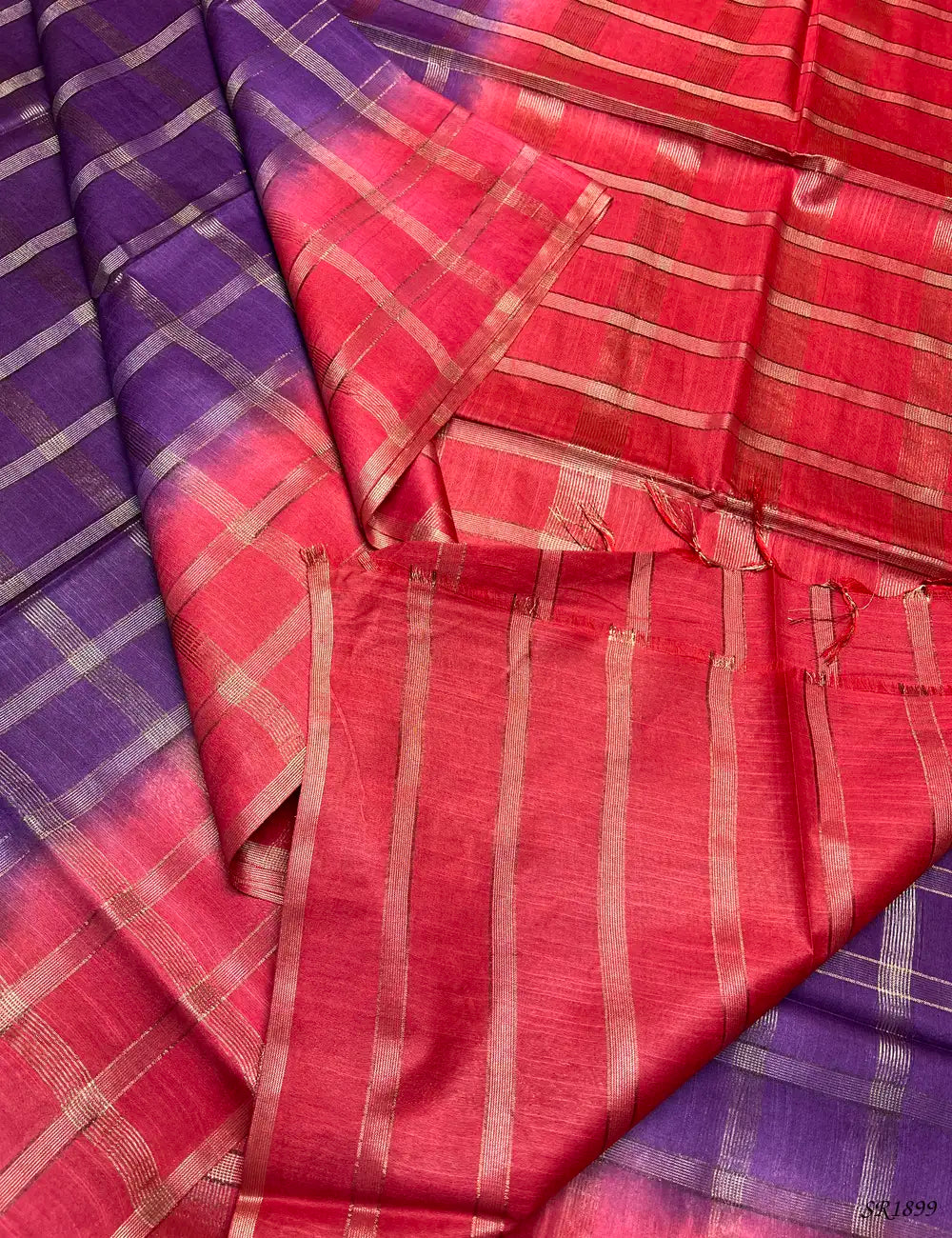 Purple & Pink - Semi Tussar Saree Pallu View