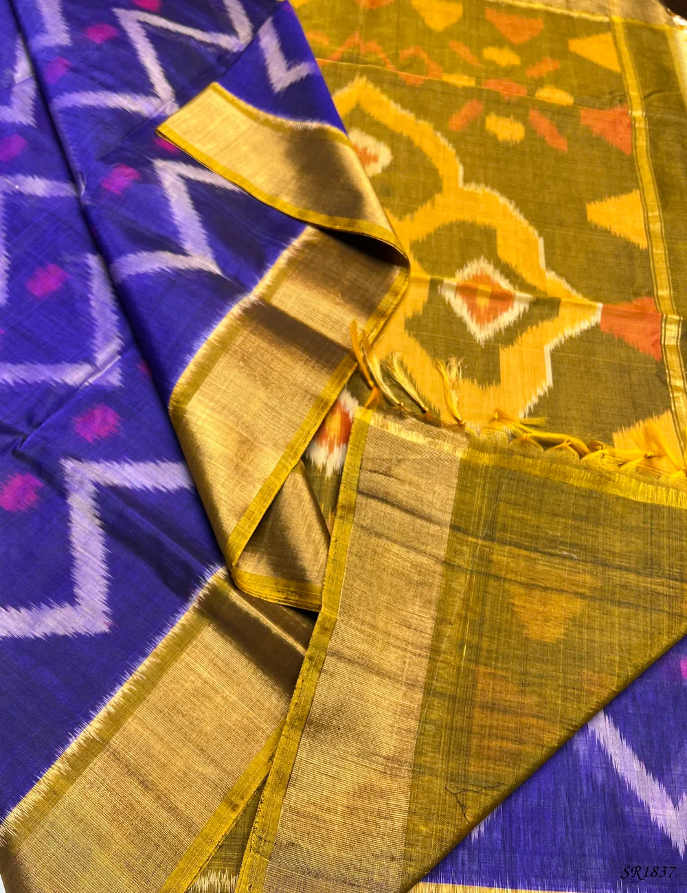 Purple  Wooden Brown - Ikkat Kora Cotton -