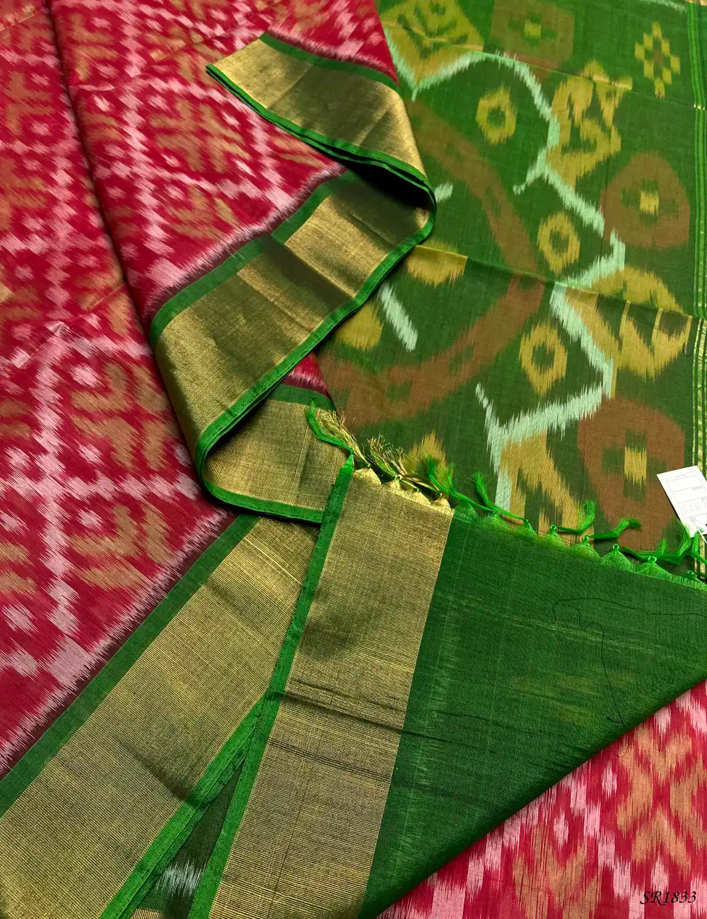Raddish Red & Green - Ikkat Kora Cotton -