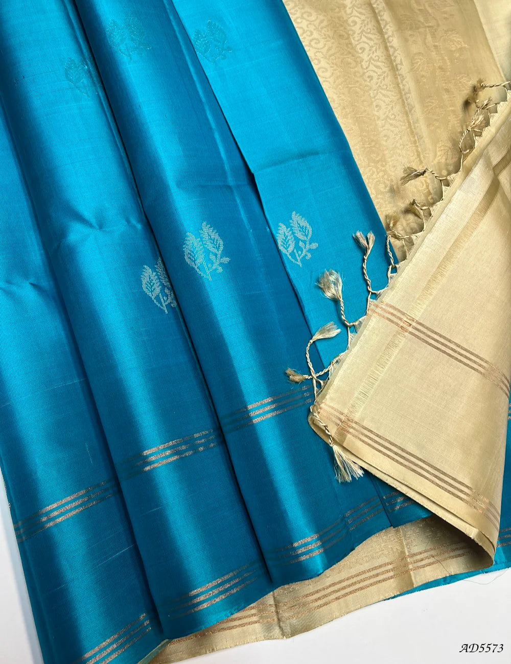 Rama Blue & Beige - Soft Silk Saree Pallu View