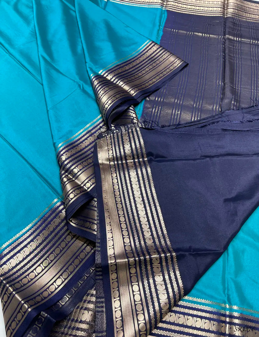 Rama Blue & Ink Blue - Mysore Crepe Saree -