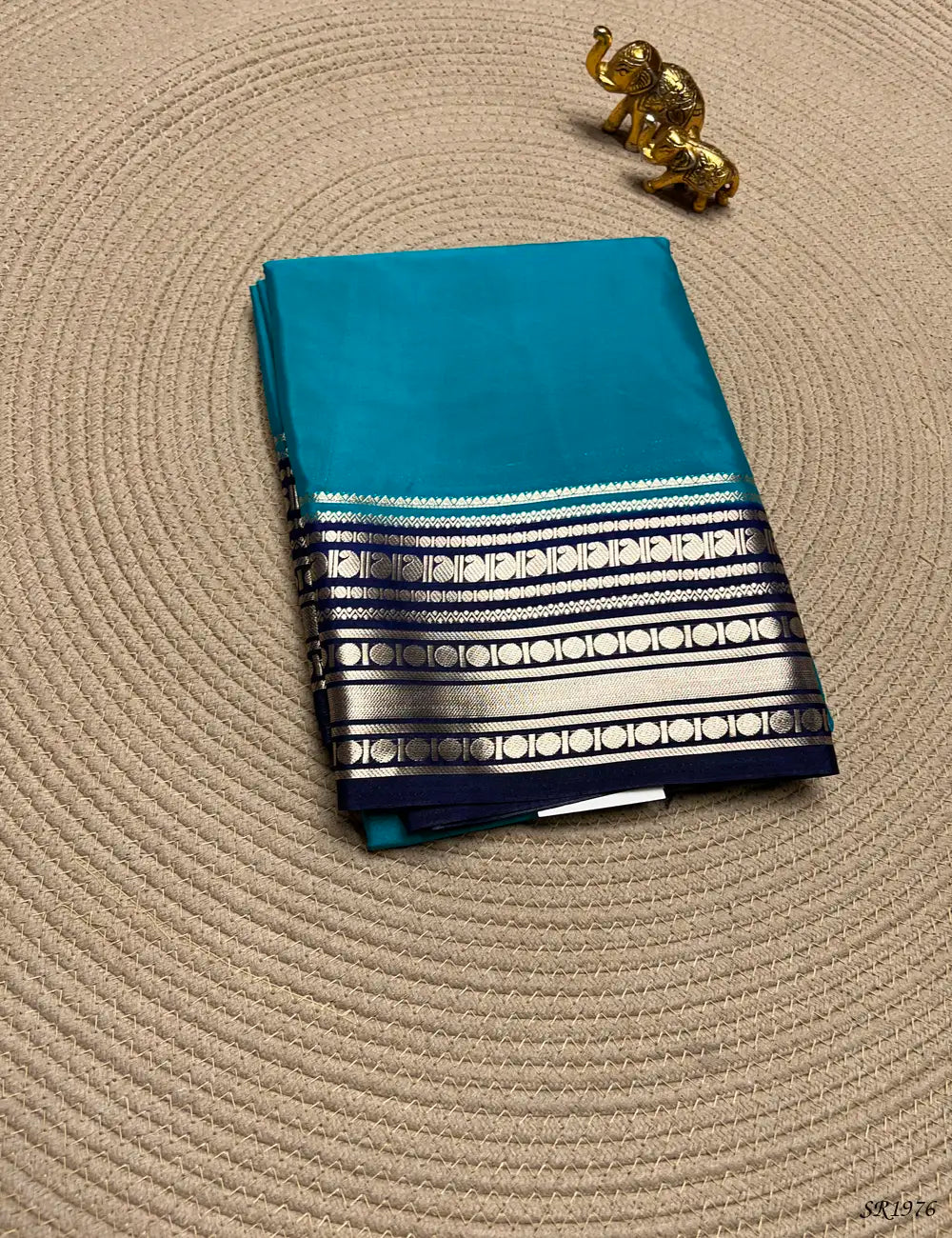 Rama Blue & Ink Blue - Mysore Crepe Saree Front View