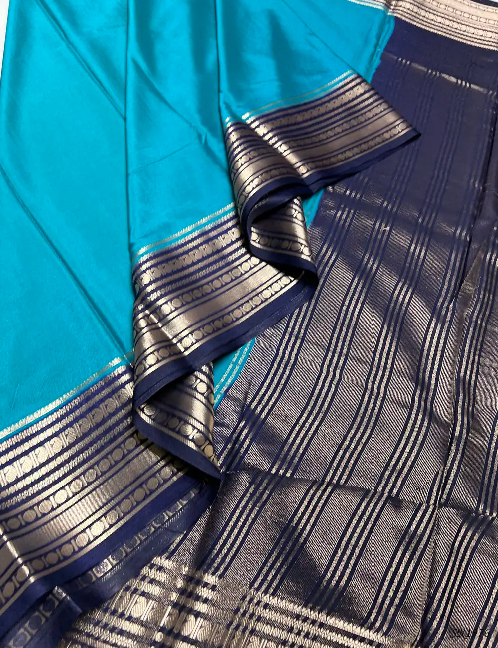 Rama Blue & Ink Blue - Mysore Crepe Saree Pallu View