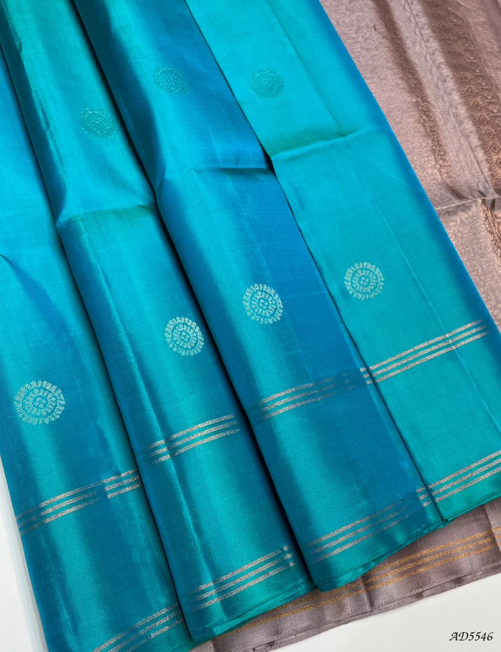 Rama Blue & Milky Gray - Soft Silk Saree Pallu View