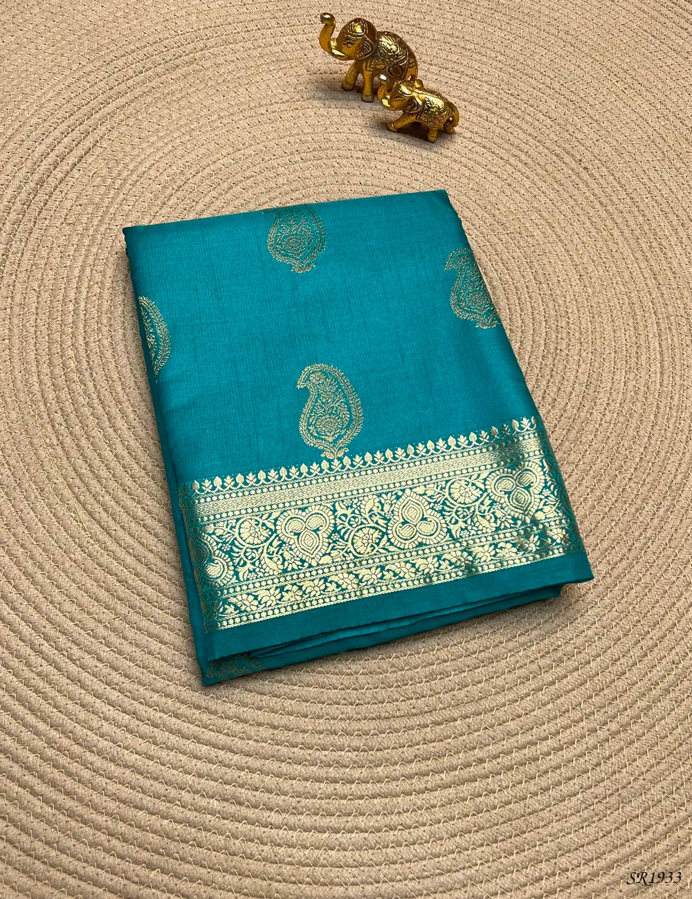 Rama Green - Semi Banaras Saree Front View