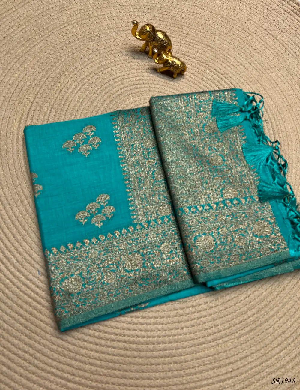 Rama Green - Semi Raw Silk Saree Front View