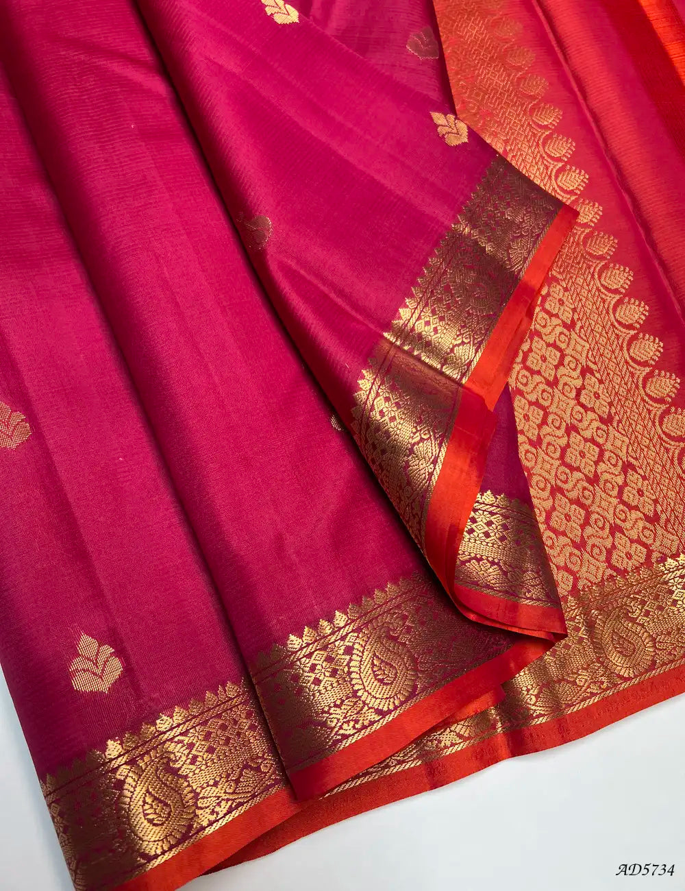 Rani Pink & Orange - Kanchi Border Soft Silk Saree Front View
