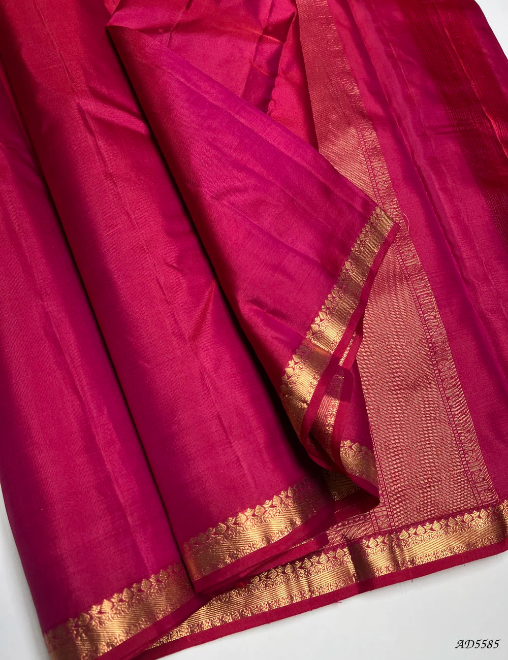 Rani Pink - Plain Kanchi Border Soft Silk Saree Front View
