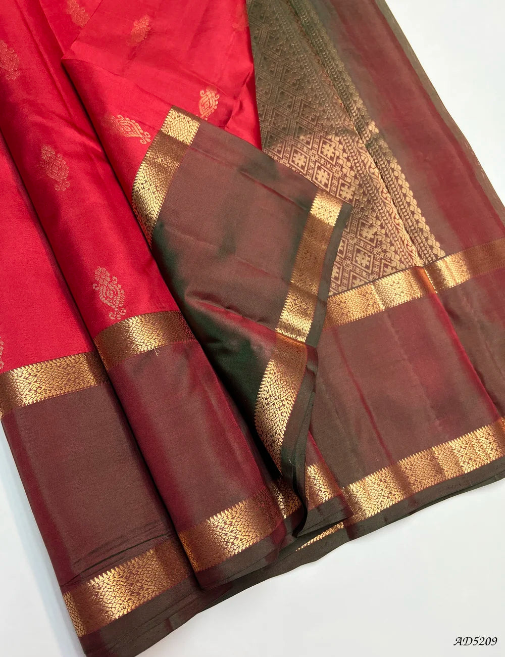 Red & Dual Tone Green - Retta Pet Border Soft Silk Saree Front View