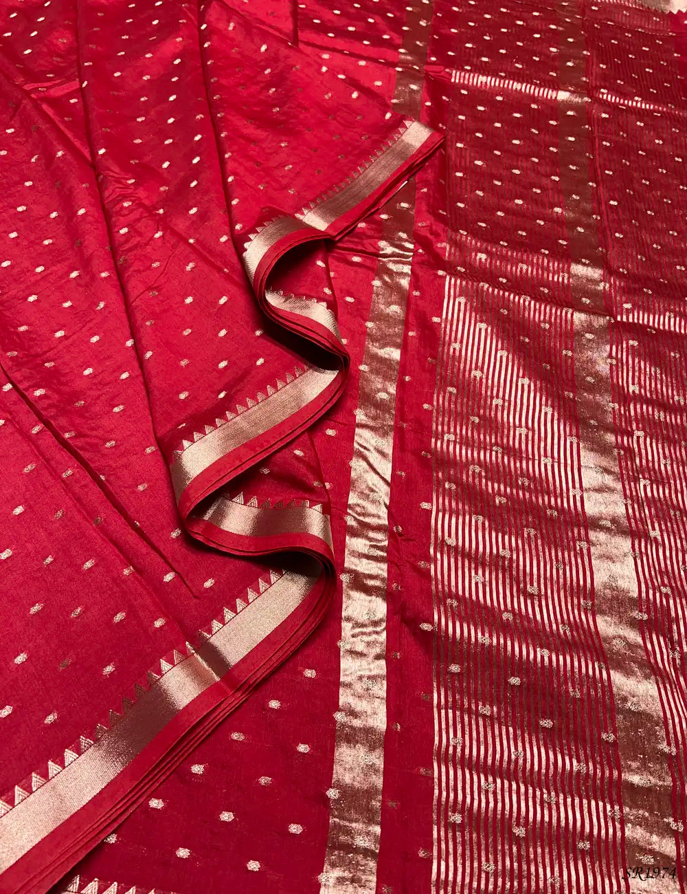 Red - Mysore Crepe Saree Pallu View