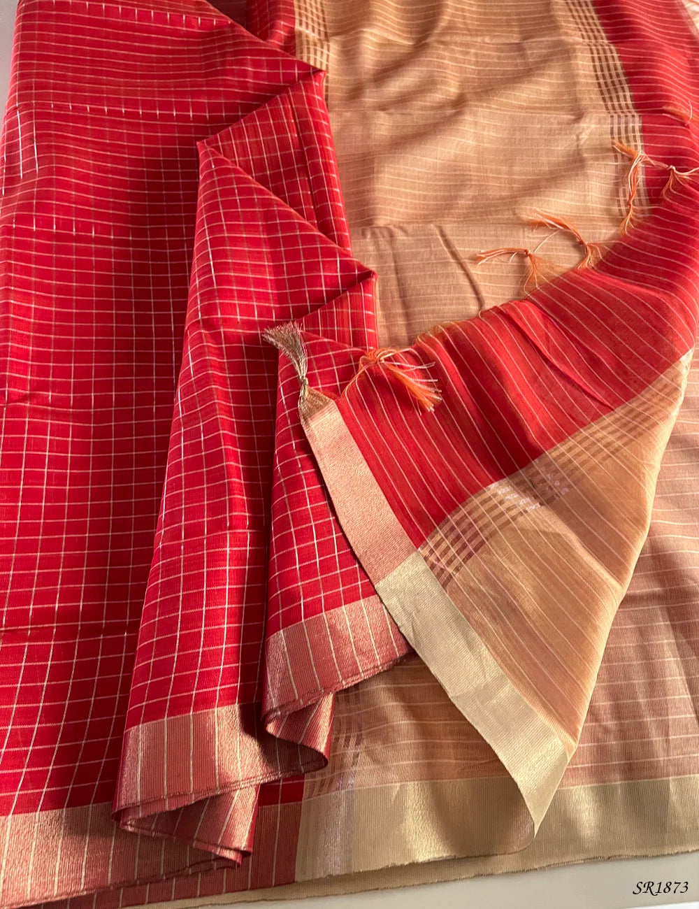 Red & Peach - Fancy Semi Tussar Saree Pallu View