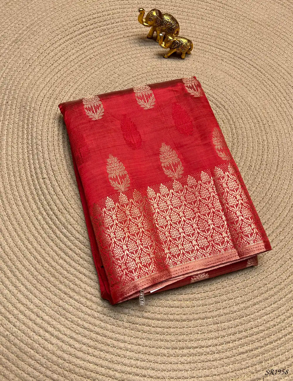 Red - Semi Tussar Saree Front View