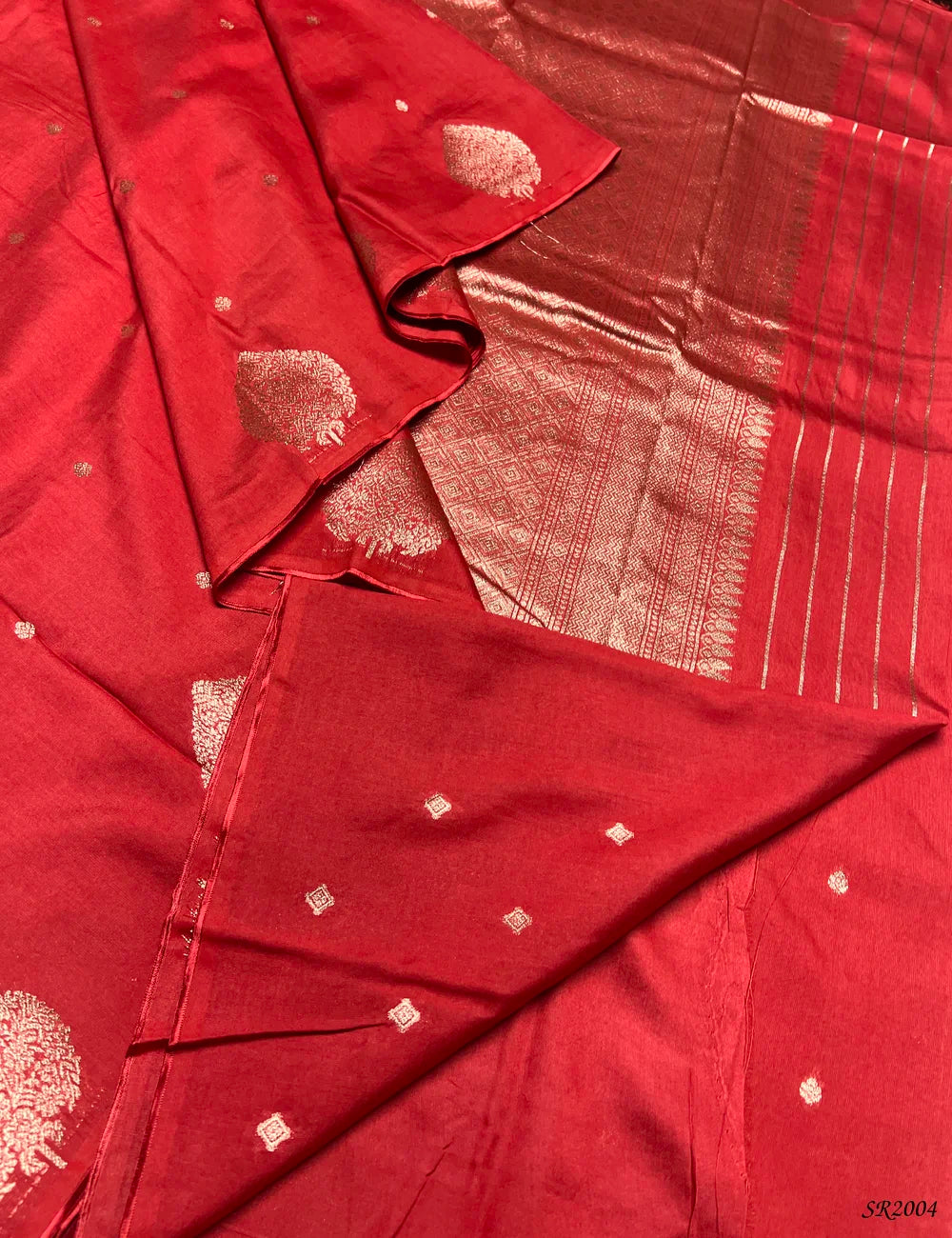 Red - Viscose Georgette Saree -