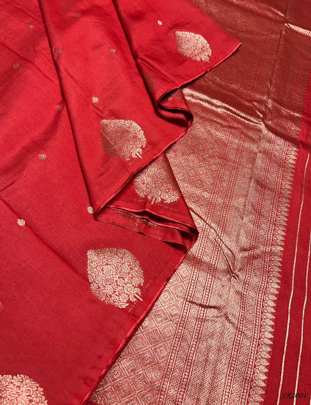 Red - Viscose Georgette Saree Pallu View