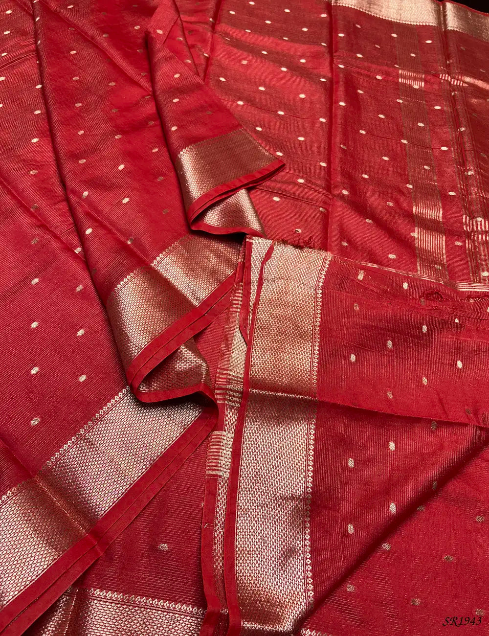 Red - Viscose Saree -