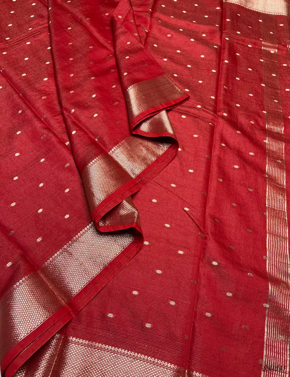 Red - Viscose Saree Pallu View